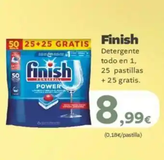 Supermercados Lupa Finish Detergente todo en 1, 25 pastillas +25 gratis. oferta