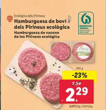 Lidl Hamburguesa de boví dels Pirineus ecològica oferta