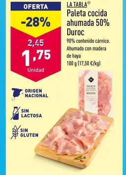 ALDI LA TABLAⓇ Paleta cocida ahumada 50% Duroc oferta