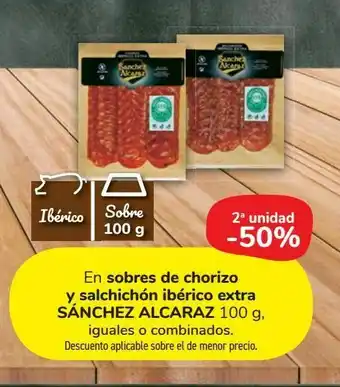 Carrefour Market En sobres de chorizo y salchichón ibérico extra sánchez alcaraz 100 g oferta