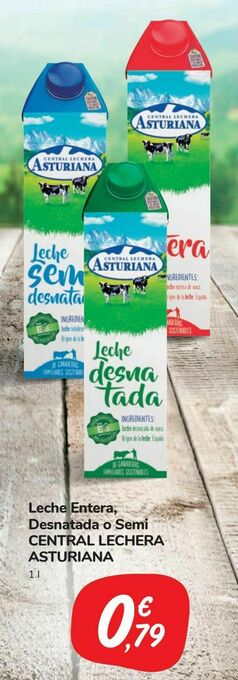 Carrefour Market Leche entera, desnatada o semi central lechera asturiana oferta