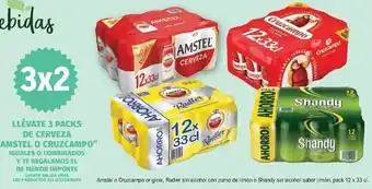 E.Leclerc Bebidas Amstel O Cruzcampo Llévate 3 Packs De Cerveza oferta