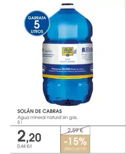 Supermercados Plaza SOLÁN DE CABRAS Agua mineral natural sin gas, oferta