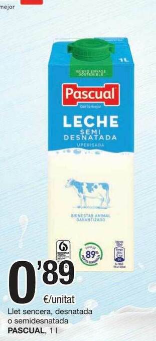 SPAR Fragadis Llet Sencera Desnatada O Semidesnatada Pascual oferta