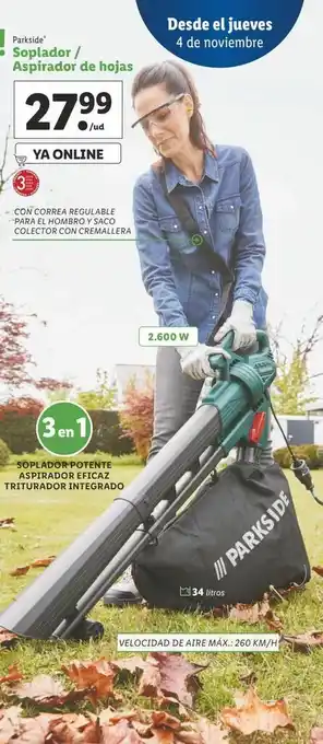 Lidl Soplador/aspirador de hojas parkside oferta