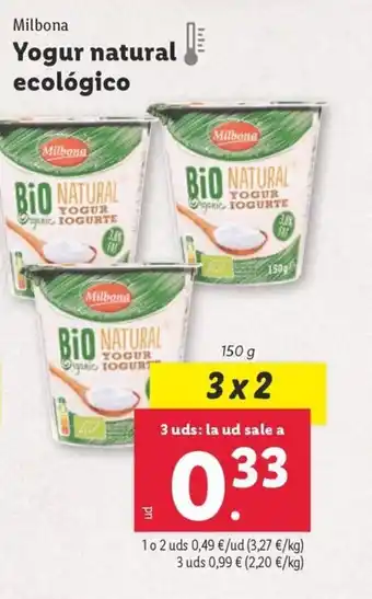 Lidl Milbona Yogur natural ecológico oferta
