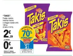 E.Leclerc "TAKIS". Fuego, queso, intense nacho o dragon sweet chili. oferta
