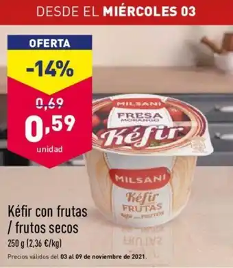 ALDI Kéfir con frutas/Frutos secos 250g oferta