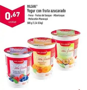 ALDI Milsani Yogur con fruta azucarado 500g oferta