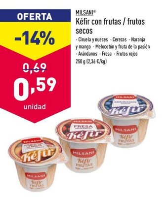 ALDI Milsani Kéfir con frutas/frutos secos 250g oferta