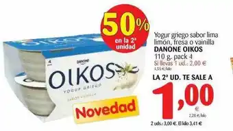 Alimerka 50% En La 2a Unidad Yogur Griego Sabor Lima Limón Fresa O Vainilla Danone Oikos 110g oferta