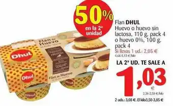 Alimerka 50% En La 2a Unidad Flan Dhul Huevo O Huevo Sin Lactosa 110 G Pack 4 O Huevo 0% 100g oferta