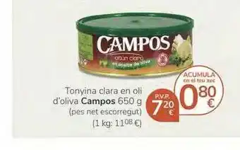 Supermercados Charter Tonyina Clara En Oli D'oliva Campos 650g oferta