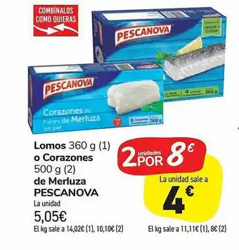 Carrefour Market Lomos 360g (1) O Corazones 500g (2) De Merluza Pescanova oferta
