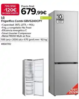 Costco LG Frigorífico Combi GBV5240CPY oferta
