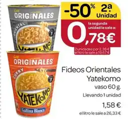 Supermercados El Jamón Fideos Orientales Yatekomo vaso 60 g. Llevando 1 unidad oferta