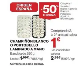Hipercor CHAMPIÑÓN BLANCO O PORTOBELLO LAMINADO A MANO oferta
