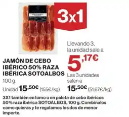 Hipercor JAMÓN DE CEBO IBÉRICO 50% RAZA IBÉRICA SOTOALBOS oferta