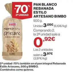 Hipercor PAN BLANCO REBANADA ESTILO ARTESANO BIMBO oferta