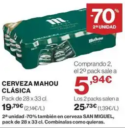 Hipercor CERVEZA MAHOU CLÁSICA oferta