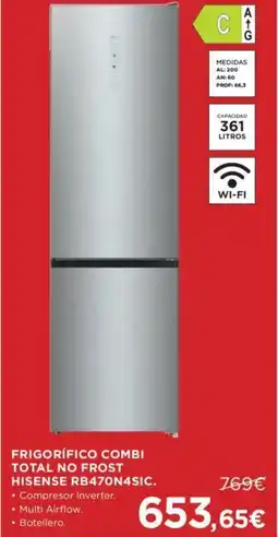 Hipercor FRIGORÍFICO COMBI TOTAL NO FROST HISENSE RB470N4SIC. oferta