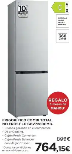 Hipercor FRIGORÍFICO COMBI TOTAL NO FROST LG GBV7280CMB. oferta