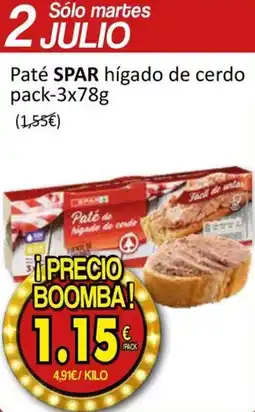 SPAR Paté SPAR hígado de cerdo pack-3x78g oferta