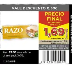 SPAR Atún RAZO en aceite de girasol pack-3x70g oferta