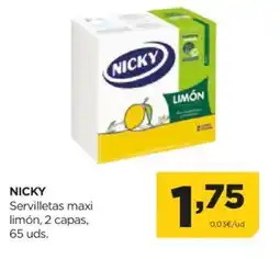 Alimerka NICKY Servilletas maxi limón, 2 capas, 65 uds. oferta