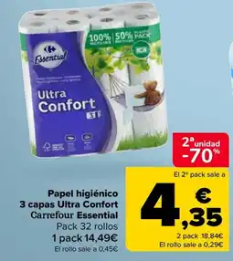 Carrefour Papel higiénico 3 capas Ultra Confort Carrefour Essential oferta