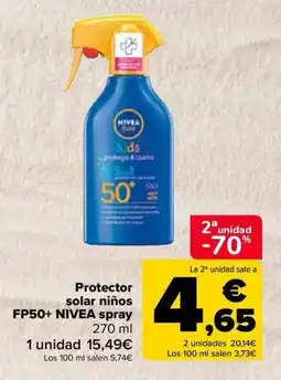 Carrefour Protector solar niños FP50+ NIVEA spray 270 ml oferta