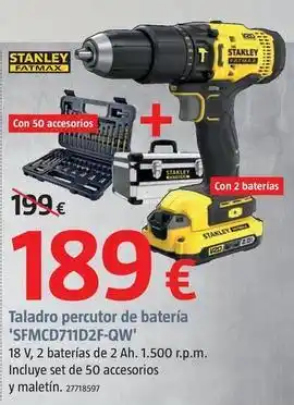 Bauhaus Stanley - taladro percutor de batería 'sfmcd711d2f-qw' oferta