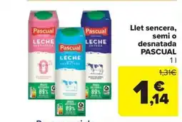 Carrefour Market Llet sencera, semi o desnatada PASCUAL oferta