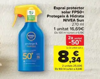 Carrefour Market Esprai protector solar FP50+ Protegeix & Hidrata NIVEA Sun oferta