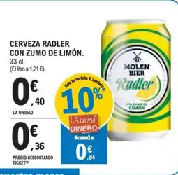 E.Leclerc CERVEZA RADLER CON ZUMO DE LIMÓN. oferta