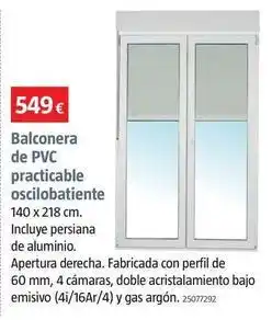 Bauhaus Balconera de pvc practicable oscilobatiente oferta
