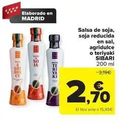 Carrefour Sibari - sibari - salsa de soja, soja reducida en sal, agridulce o teriyaki oferta