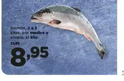Alimerka Salmón, 2 a 3 kilos, por medios o entero, el kilo oferta