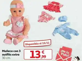 Alcampo Muñeca con 3 outfits extra oferta