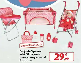 Alcampo Conjunto 5 piezas: bebé 30 cm, cuna, trona, carro y accesorios oferta
