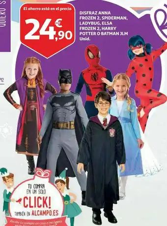 Alcampo Disfraz anna frozen 2, spiderman, ladybug, elsa, frozen, harry potter o btman jlm oferta