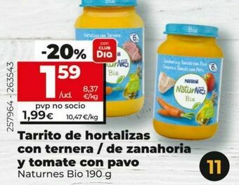 Dia Tarrito de hortalizas con ternera/ de zanahoria y tomate con pavo naturnes bio 190 g oferta