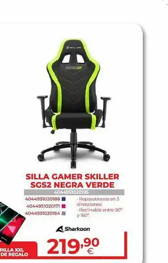 Silla Gamer Skiller Sgs2 Negra Verde Sharkoon
