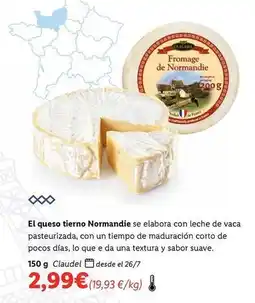 Lidl Claudel - el queso tierno normandie se elabora con leche de vaca oferta