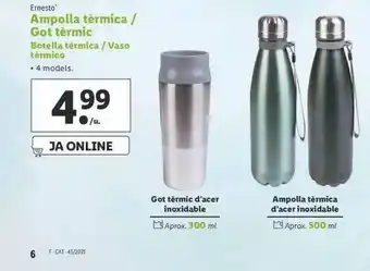 Lidl Ernesto Botella Térmica Vaso Térmico oferta