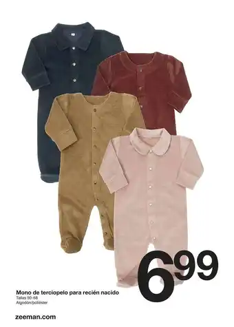 Zeeman Mono De Terciopelo Para Recién Nacido oferta