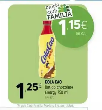 Coviran Cola Cao Batido chocolate Energy 750ml oferta