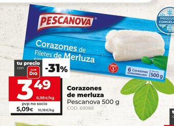 Dia Corazones de merluza Pescanova 500g oferta