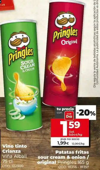 Dia Pringles Patatas Ffritas sour cream & onion/original 165g oferta