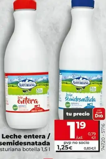Maxi Dia Leche entera/ semidesnatada asturiana botella 1.5 l oferta